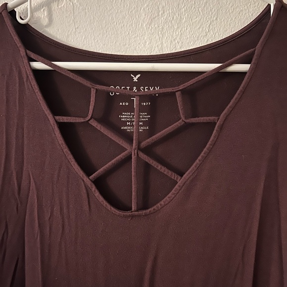 AE Soft & Sexy Strappy Maroon Long Sleeve Shirt - Picture 2 of 4